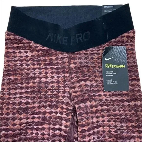 Nike Pro Hyperwarm Training Leggings 933305‎ 652 Burgundy Knit Shorts Spring Gym - Picture 9 of 12